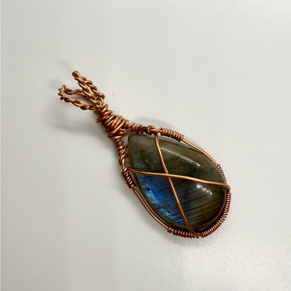 Handcrafted Copper Wire Wrapped Labradorite Pendant